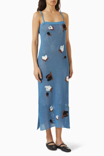 Floral-appliqué Crochet Dress in Cotton