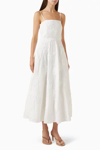 Floral-embroidered Dress in Cotton