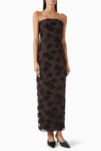 Beaded Maxi Tube Dress in Mesh