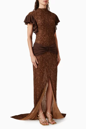 Noor Ruched-waist Gown in Lace