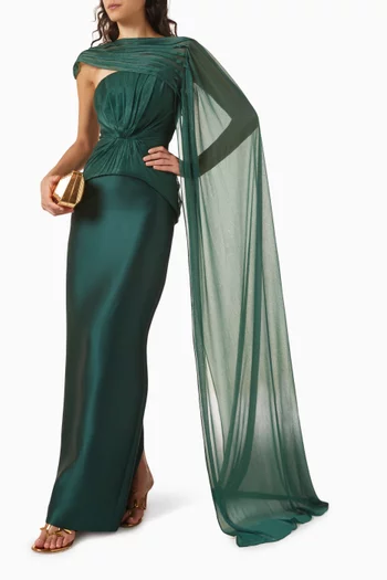 Gathered Cape Gown