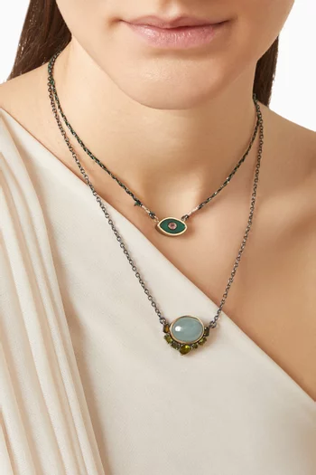 Aquamarine & Tourmaline Necklace in 10kt Gold