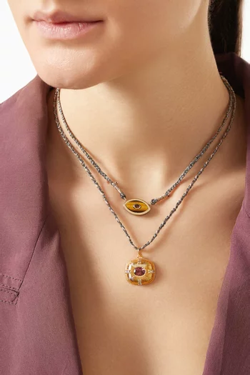 Tigers Eye & Tourmaline Eye Necklace in 10kt Gold