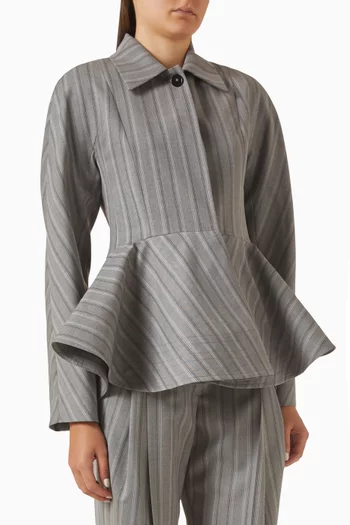 Striped Tailored Peplum Jacket in Wool