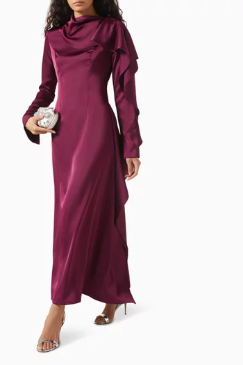 Ruffled-trim Maxi Dress in Satin