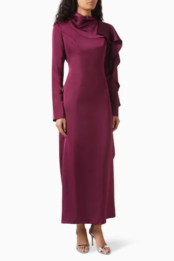 Ruffled-trim Maxi Dress in Satin