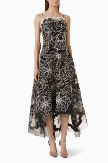 Re-embroidered High-low Midi Dress in Tulle