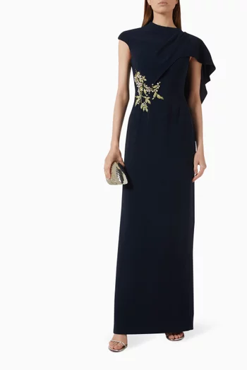Pearl Cape Asymmetrical Gown in Crepe