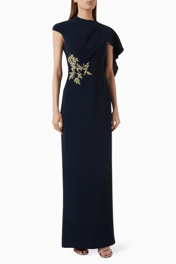Pearl Cape Asymmetrical Gown in Crepe