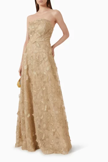 3D Flower Strapless Gown in Lace