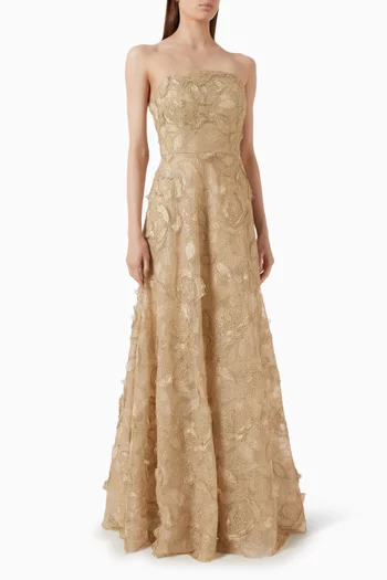 3D Flower Strapless Gown in Lace