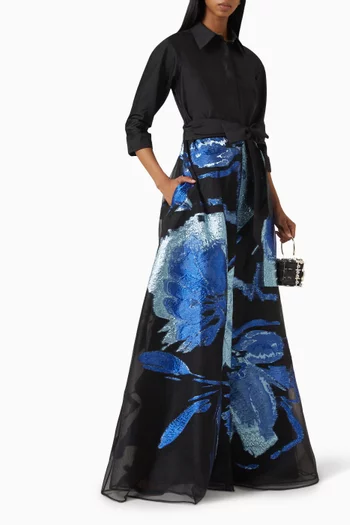Shirtwaist Metallic Skirt Gown in Taffeta & Organza