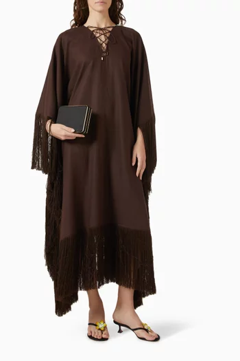 Empty Quarter Fringe Kaftan in Linen