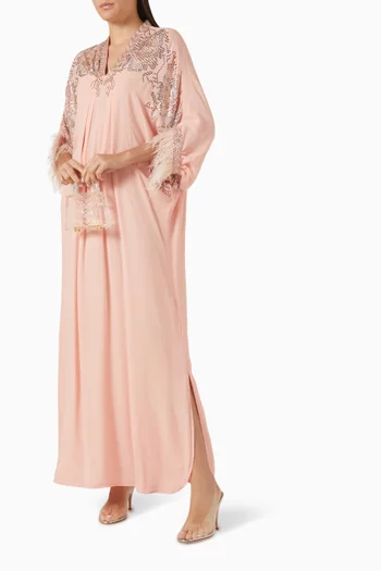 Embellished Feather-trim Maxi Dress