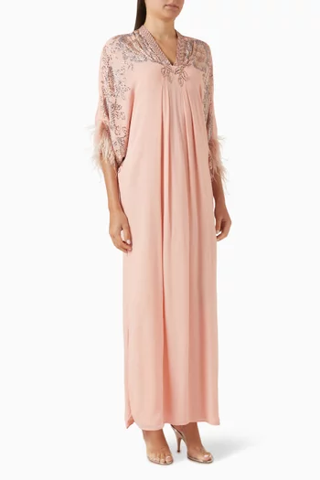 Embellished Feather-trim Maxi Dress
