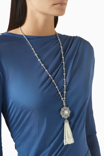 Layan Pearl Tassel Necklace in Rhodium-plated Copper