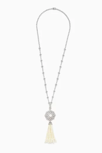 Layan Pearl Tassel Necklace in Rhodium-plated Copper