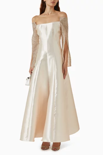 Beaded Maxi Dress in Satin