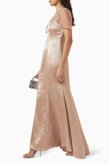 Crystal Straps Maxi Dress in Satin