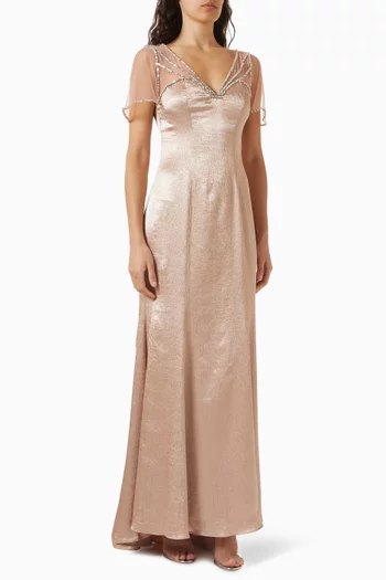 Crystal Straps Maxi Dress in Satin