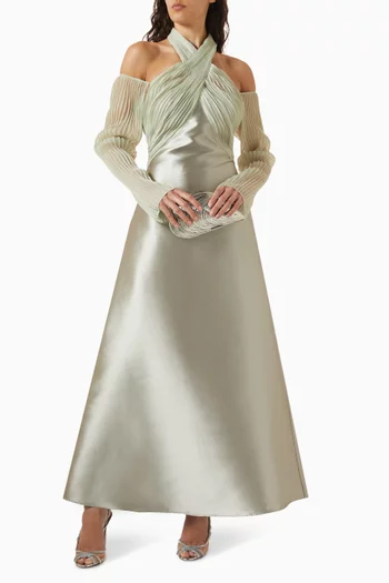Pin-tucked Maxi Dress in Satin