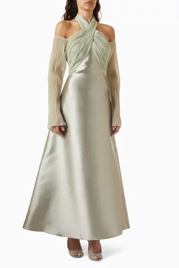 Pin-tucked Maxi Dress in Satin