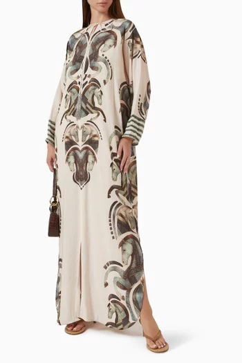 Self-tie Neckline Graphic-print Kaftan