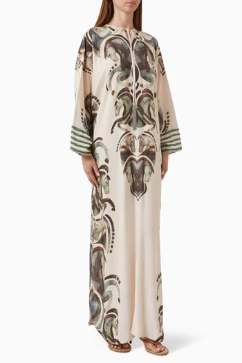 Self-tie Neckline Graphic-print Kaftan