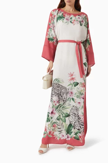 Floral-print Belted Kaftan
