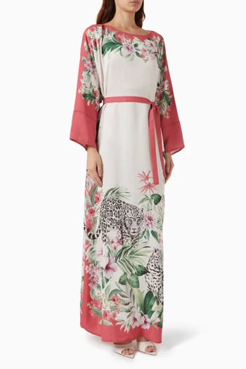 Floral-print Belted Kaftan