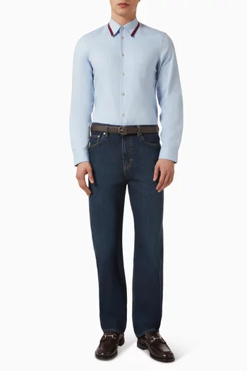 Web-collar Shirt in Oxford Cotton