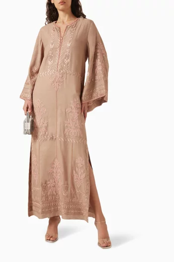 Embroidered Kaftan in Cotton-silk