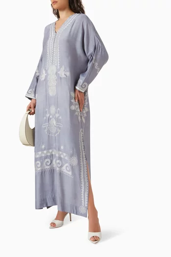 Embroidered Kaftan in Cotton-silk