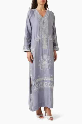 Embroidered Kaftan in Cotton-silk