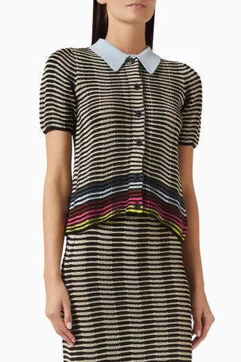 تي شيرت بولو بنقشة منسوجة ومموجة