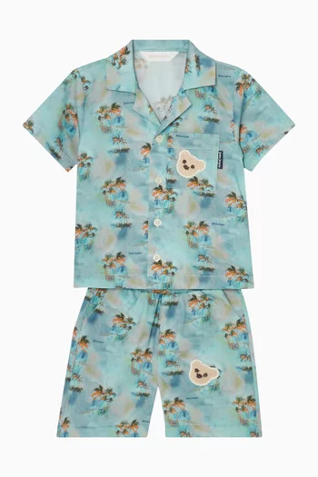 Palm-print Bowling Shirt in Cotton
