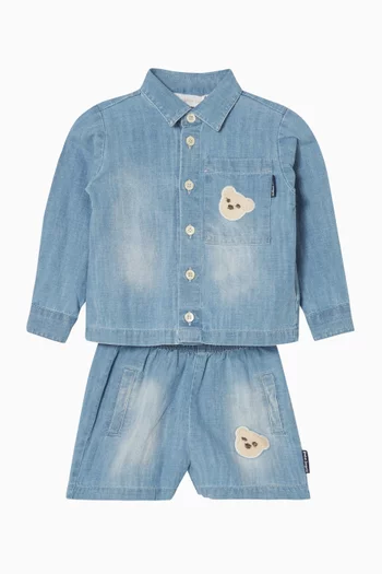 Bear Patch Chambray Shorts in Denim