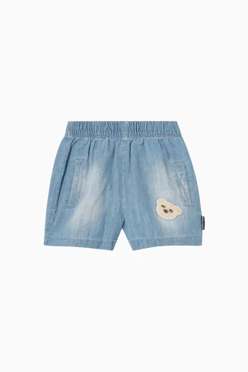 Bear Patch Chambray Shorts in Denim