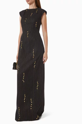Embellished Striped Maxi Dress in Denim