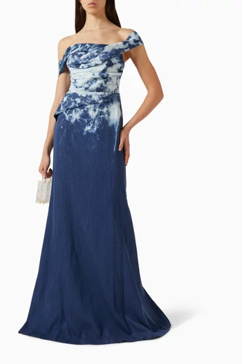 Tie-dye Asymmetrical Maxi Dress in Denim