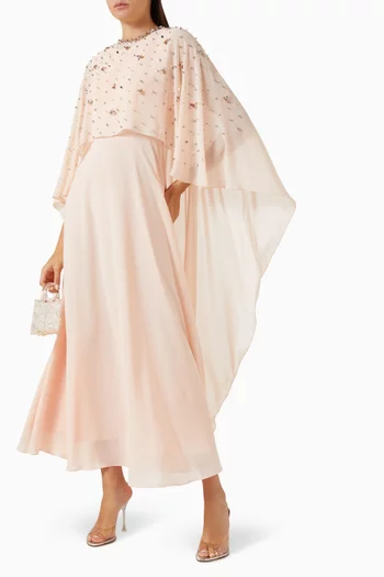 Scattered Embellished Cape-style Maxi Dres