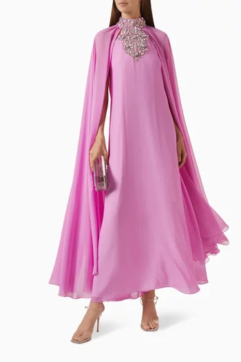 Cape-sleeves Embroidered Dress