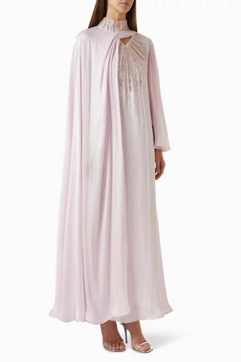 One-sided Cape Embroidered Maxi Dress