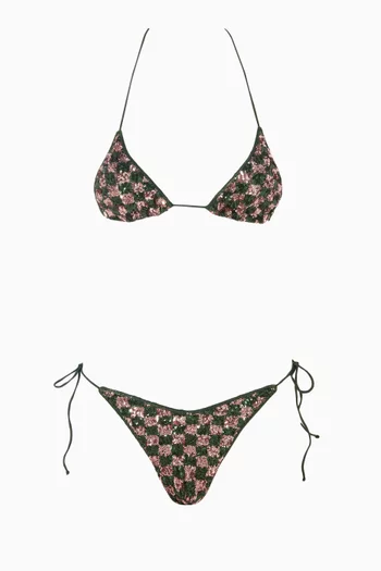 Sequin-embellished Chess Bikini Set