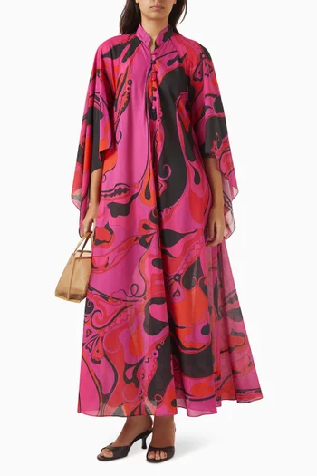 Printed Kaftan in Cotton Muslin