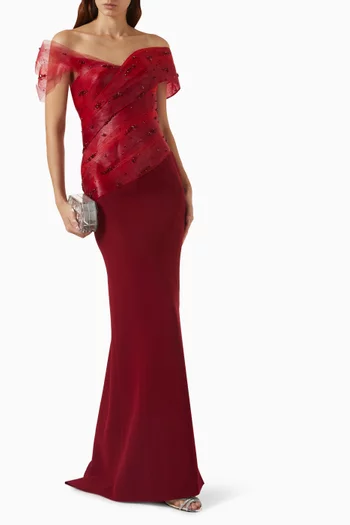 Vespera Embellished Gown in Tulle & Silk