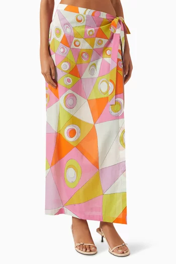 Occhi-print Sarong Skirt in Cotton Muslin