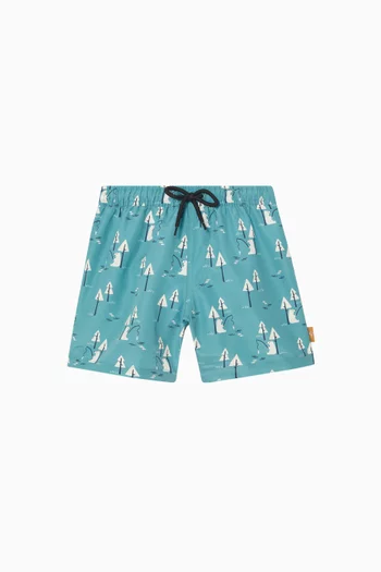 Stripes & Crabs UV Shorts in Recycled Nylon