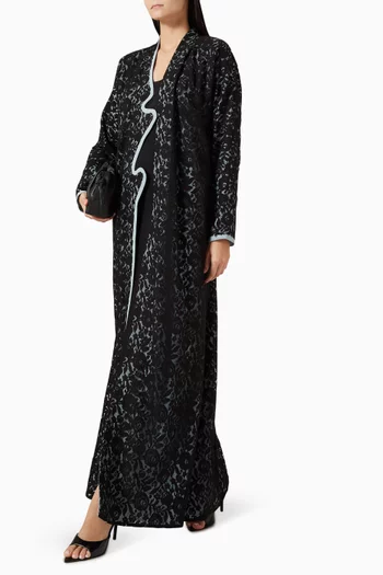 Lace-overlay Abaya in Crepe