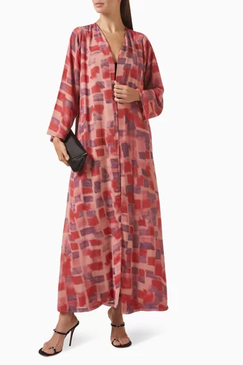V-neck Printed Abaya in Chiffon